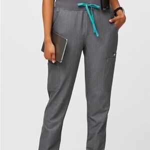 Figs Gray Yola Scrub Bottoms with Teal Drawstring